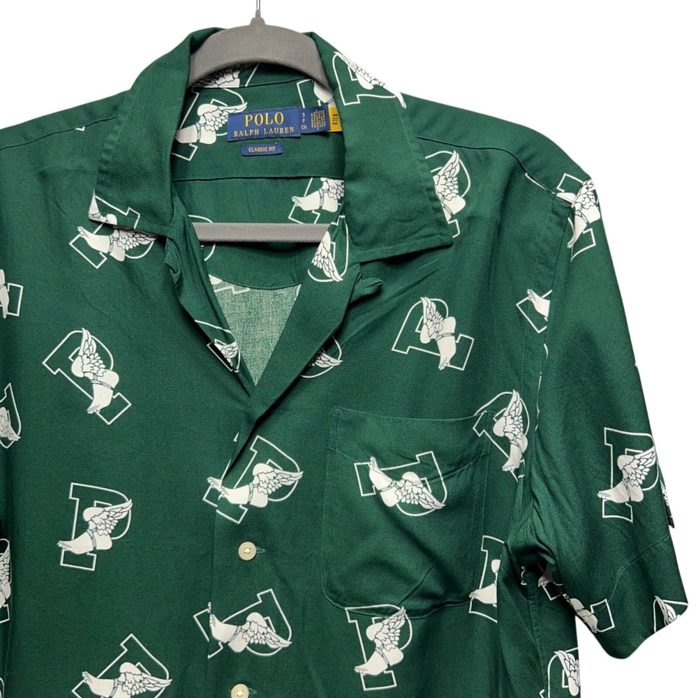 Polo Ralph Lauren Button Up‎ Shirt Classic Fit Mens S Green P-Wing Camp Shirt